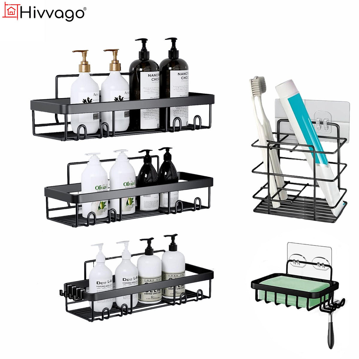 Hivvago Stainless Steel Bathroom Organizer with Adhesive Shelves