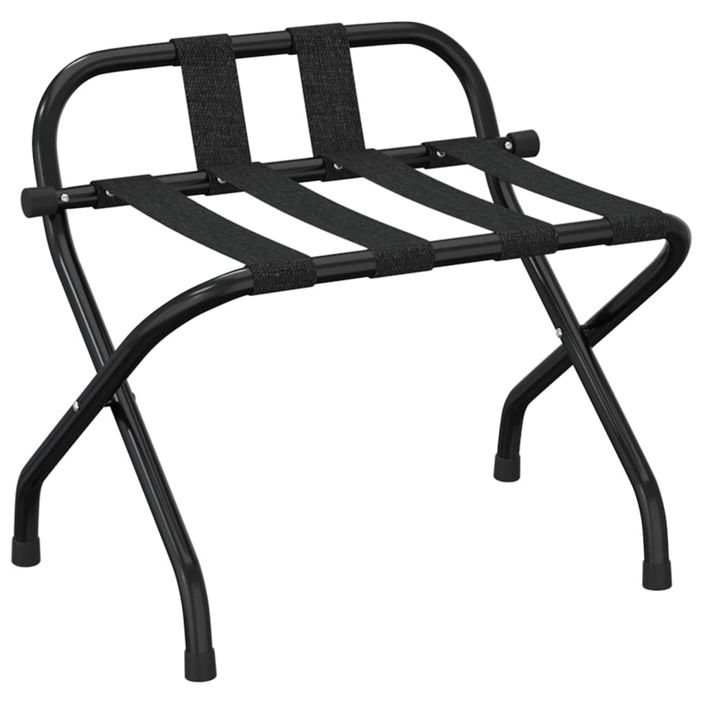 Luggage Rack with Backrest Steel Folding Hotel Suitcase Stand Holder Black