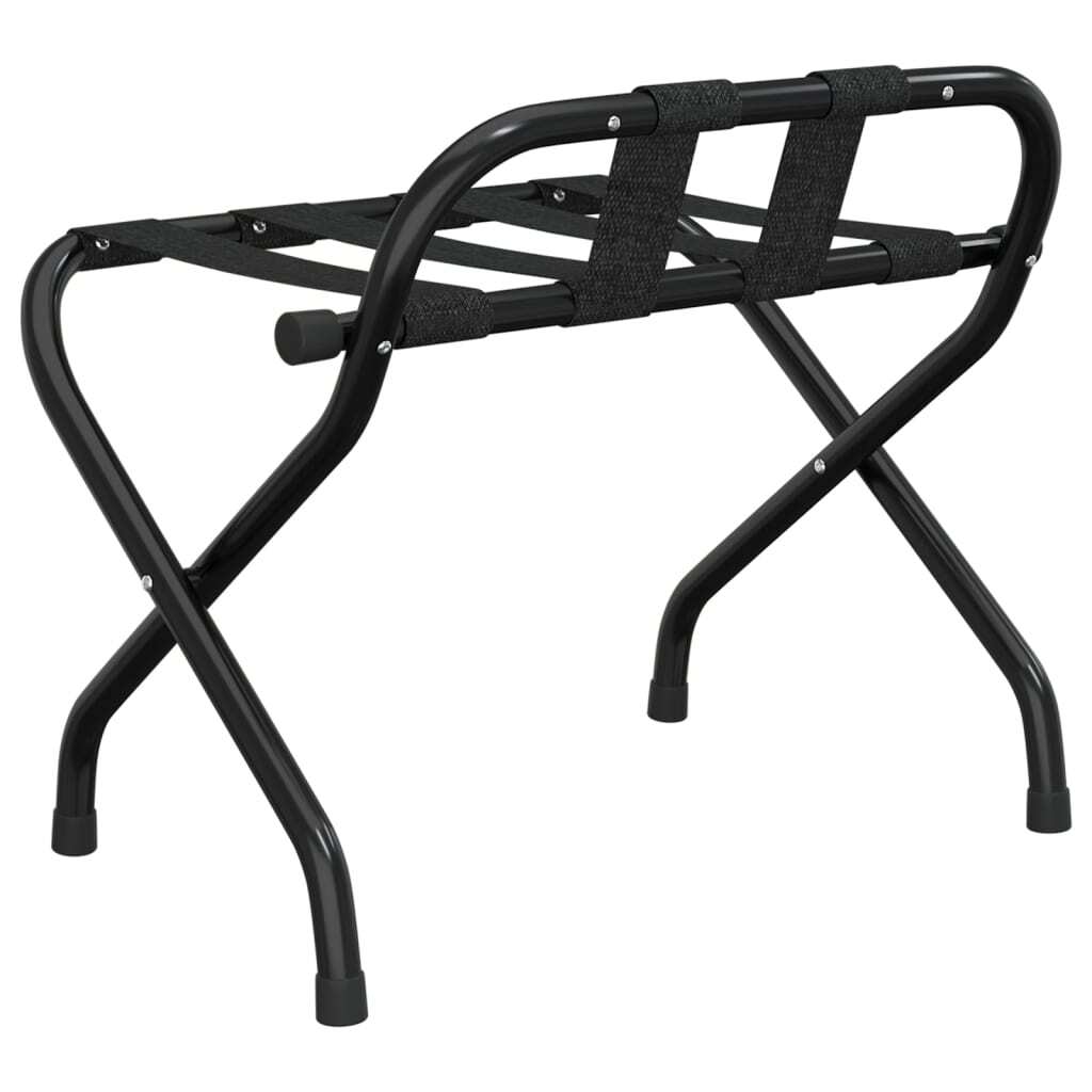 Luggage Rack with Backrest Steel Folding Hotel Suitcase Stand Holder Black