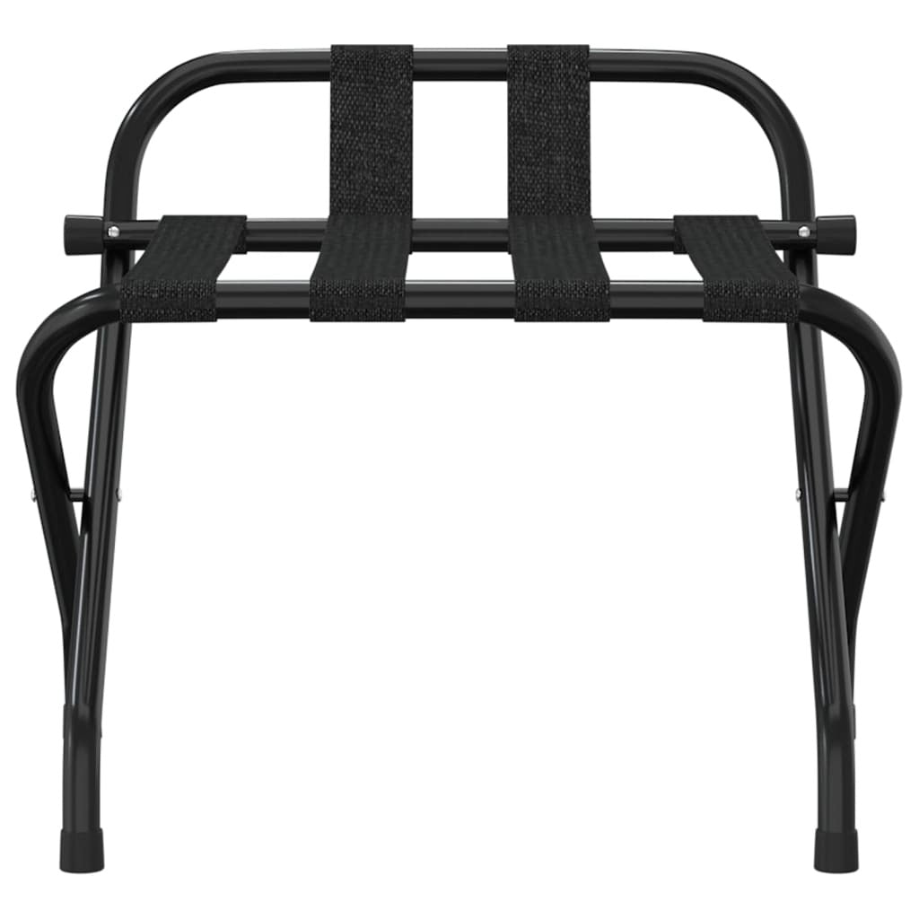 Luggage Rack with Backrest Steel Folding Hotel Suitcase Stand Holder Black