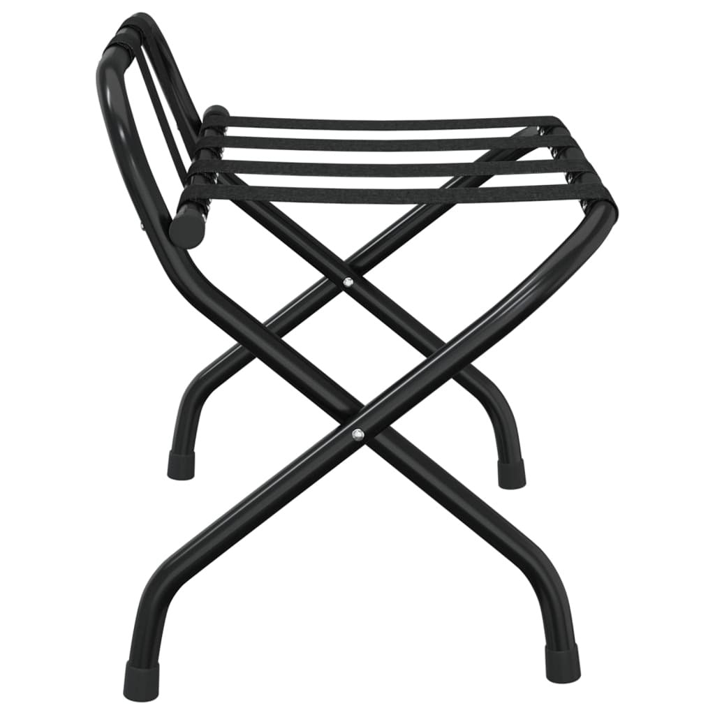 Luggage Rack with Backrest Steel Folding Hotel Suitcase Stand Holder Black