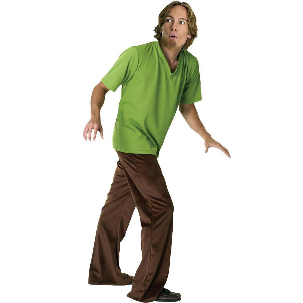 Shaggy Costume for Adults Green Top Brown Pants Goatee Fancy Dress Outfit
