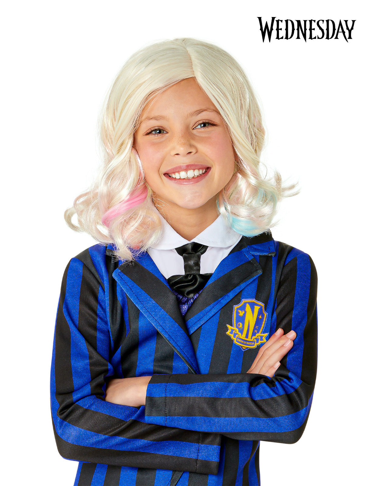 Enid Sinclair Wig for Kids Blonde with Pink and Blue Highlights