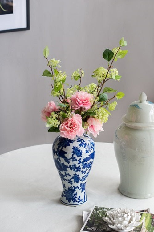 Swallow Vase Medium with Blue and White Bird & Blossom Ceramic Design