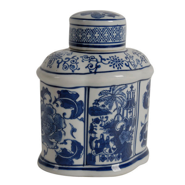 Emperor Jar Blue and White Ceramic Ginger Jar in Chinoiserie Style