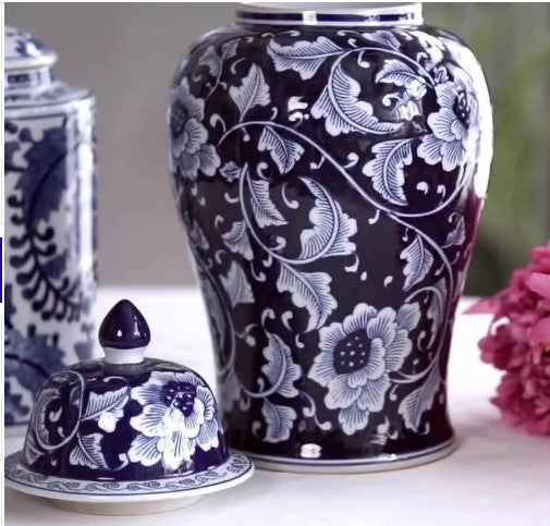 Tall Trellis Ginger Jar Blue and White Ceramic 45cm Bloom Design