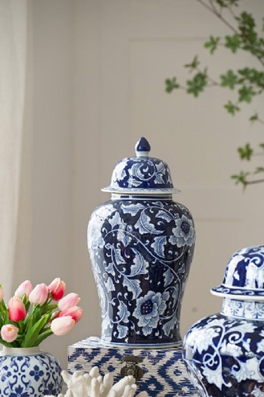 Tall Trellis Ginger Jar Blue and White Ceramic 45cm Bloom Design