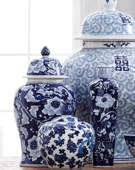 Tall Trellis Ginger Jar Blue and White Ceramic 45cm Bloom Design