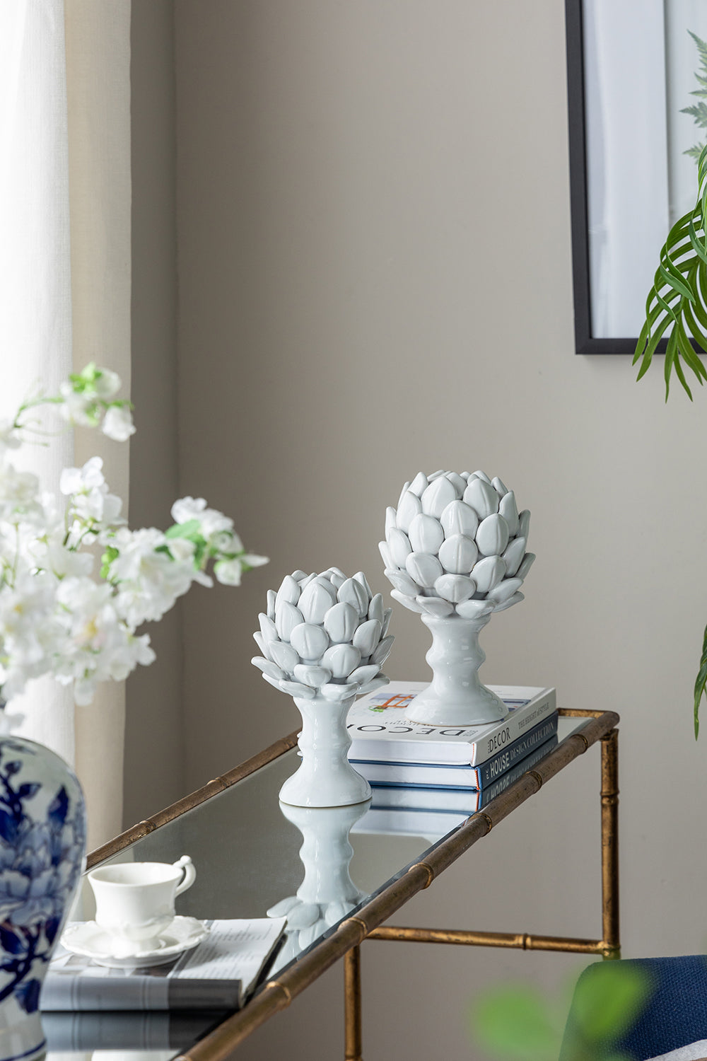 Artichoke Finial Large White Ceramic 26cm Decorative Accent Piece