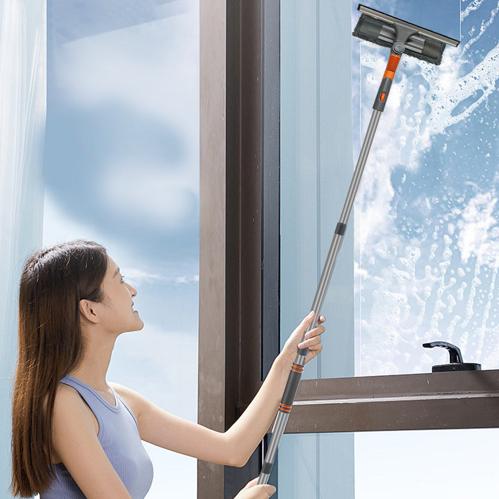 CLEANFOK Squeegee Window Cleaner - 2-in-1 Rotatable Cleaning Tool Kit with Extension Pole