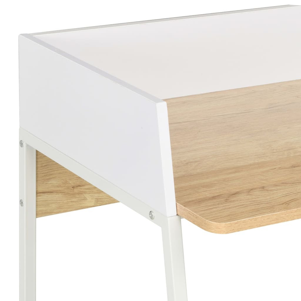 White Oak Desk with Raised Back Shelf 90x60x88cm Engineered Wood Home Office