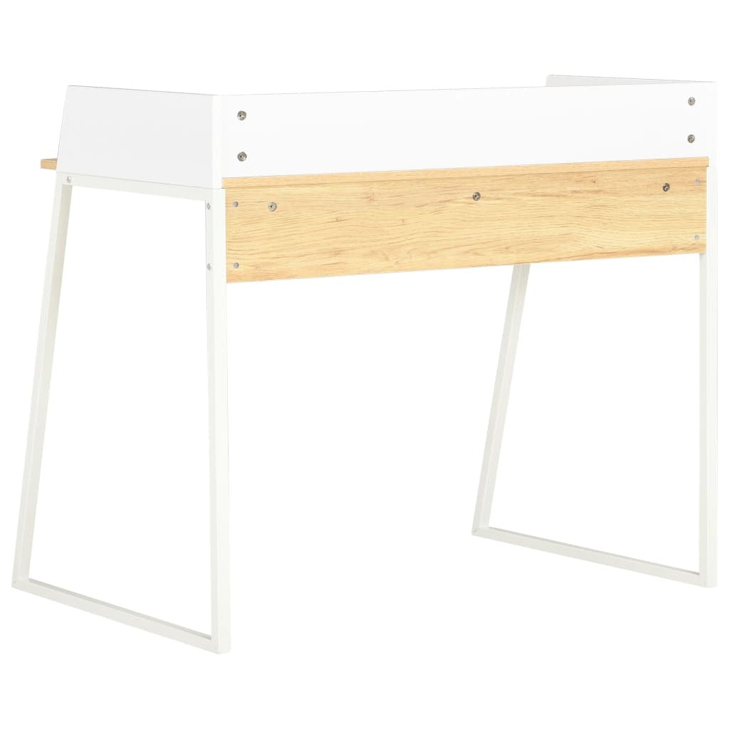 White Oak Desk with Raised Back Shelf 90x60x88cm Engineered Wood Home Office