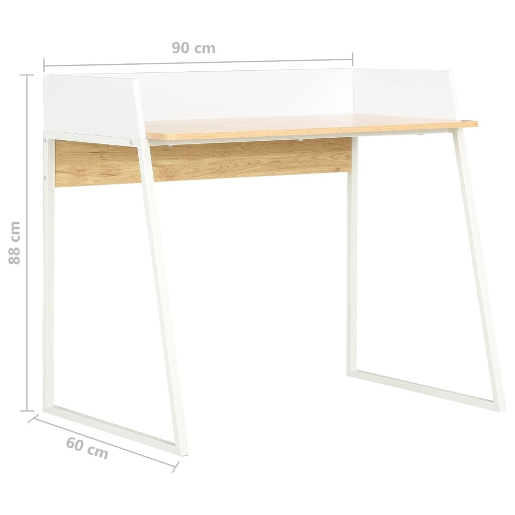 White Oak Desk with Raised Back Shelf 90x60x88cm Engineered Wood Home Office