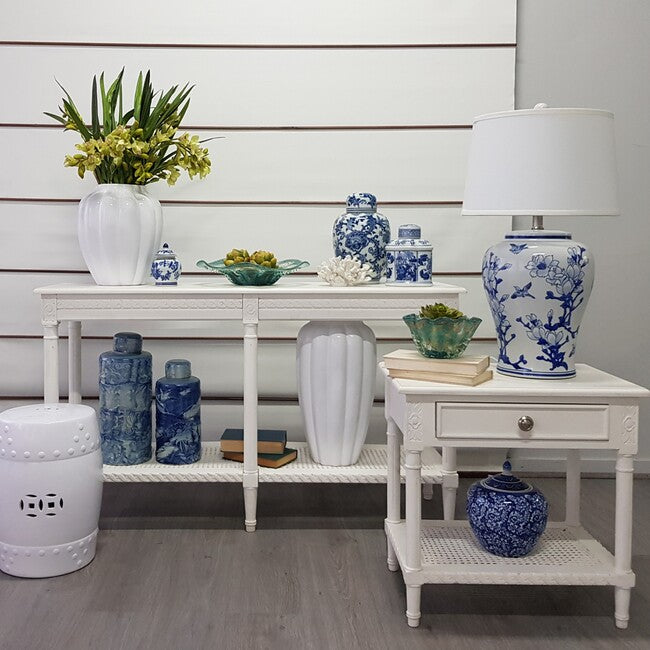 White Ceramic Cut Out Stool 44cm Barrel Shape Side Table or Seating