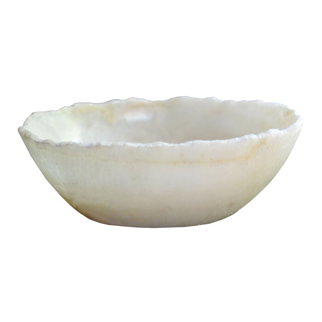 Onyx Stone Round Bowl 40cm White Finish Decorative Accent Piece