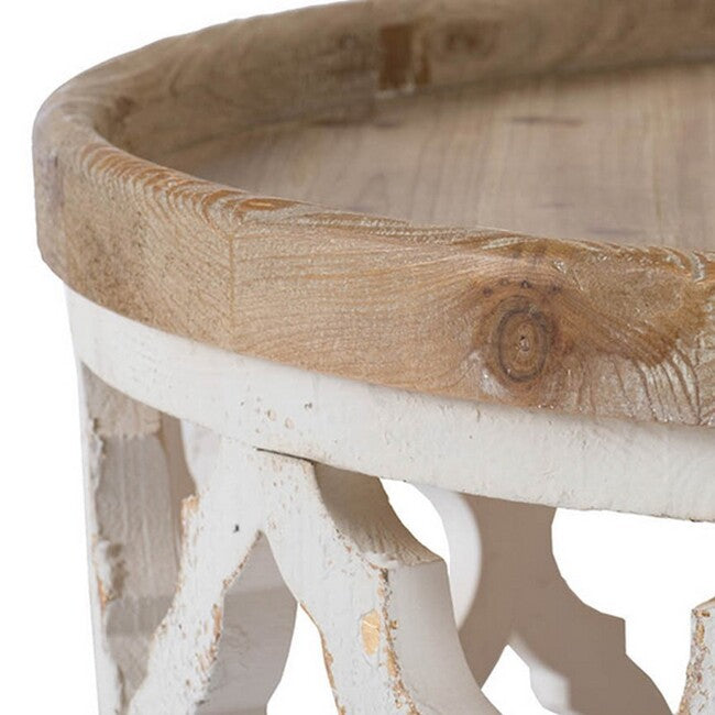 Lattice Round Shabby Chic Coffee Table 81cm Distressed White Wood Top