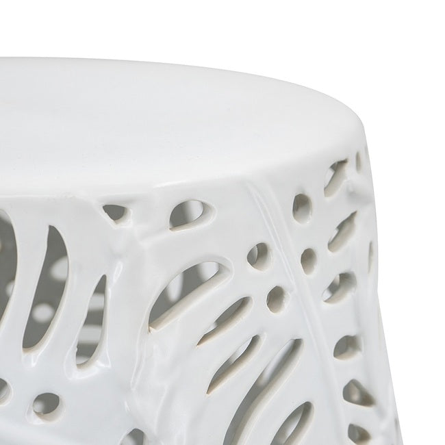 Palm Leaf Ceramic Stool Cutout Design 37.5cm Side Stool