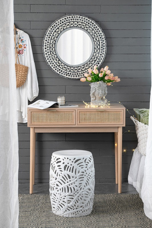 Palm Leaf Ceramic Stool Cutout Design 37.5cm Side Stool