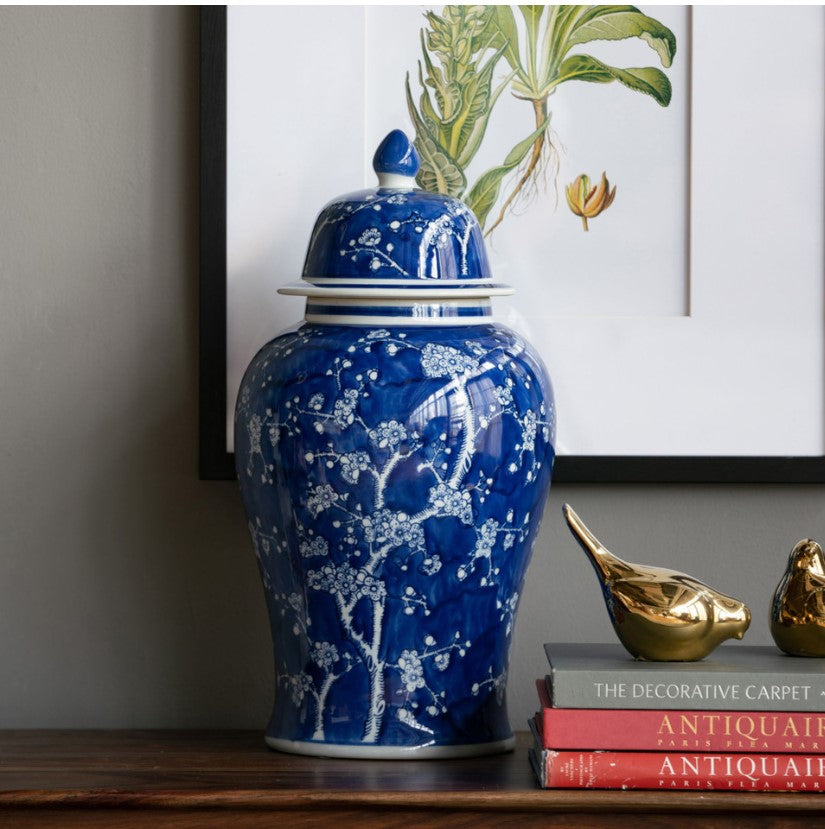 Cherry Blossom Ginger Jar 46cm Blue & White Ceramic Decorative Jar