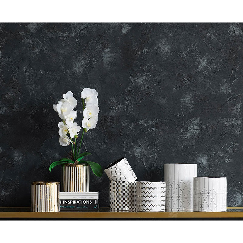 Geo Ceramic Planter Modern Diamond Pattern Cylindrical Pot - 16 cm