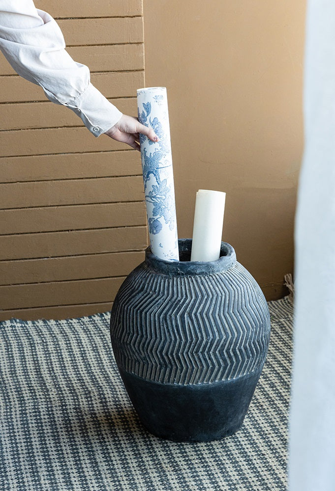 Carmoo Grey Cement Textured 44cm Pot – Chevron Design