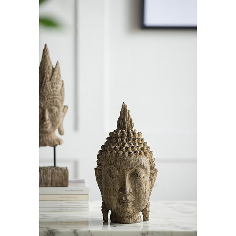 Buddha Head Sculpture Meditating Design and Antique Finish - 30 cm