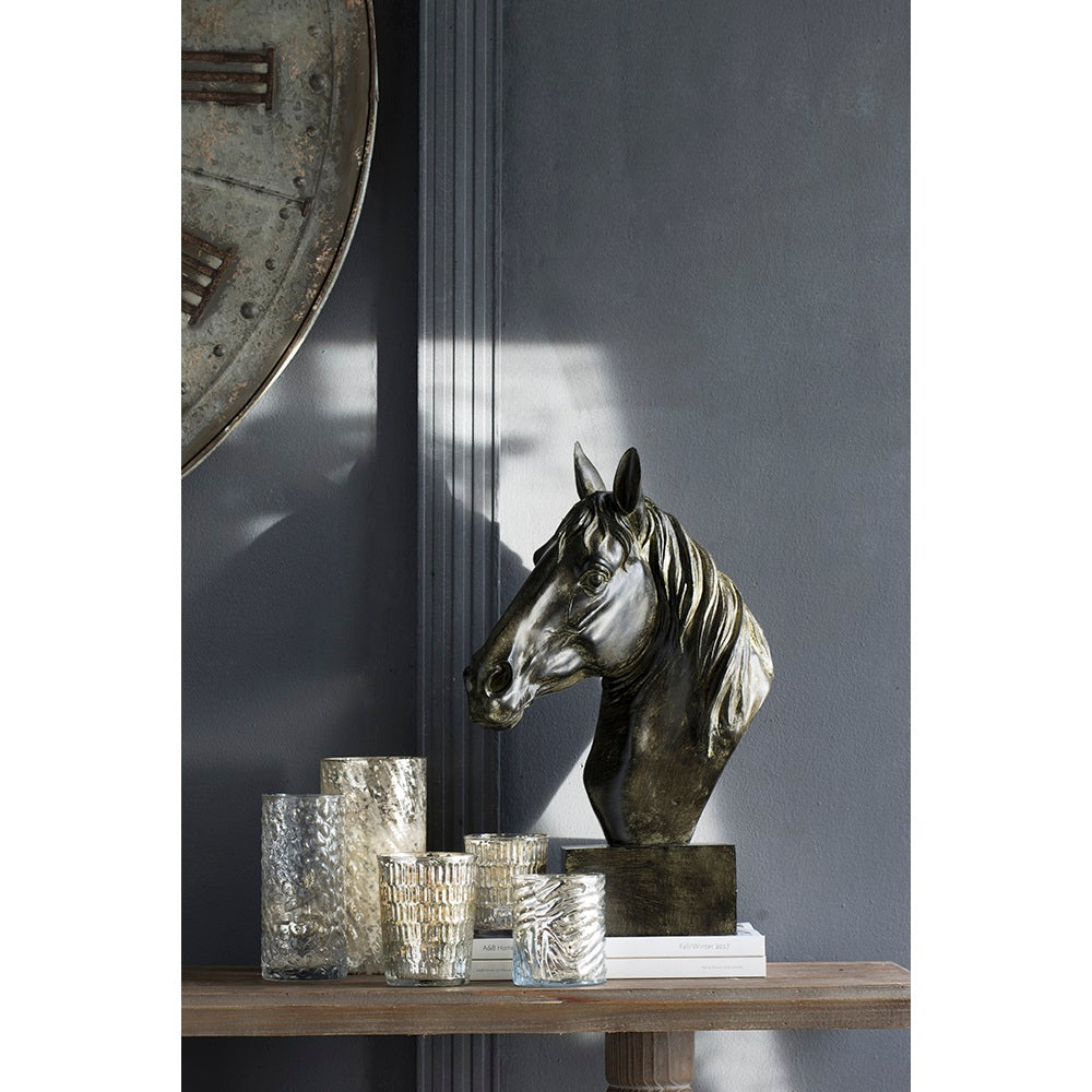 Horse Head Statue on Base Dark Polyresin Sculpture - 40 cm