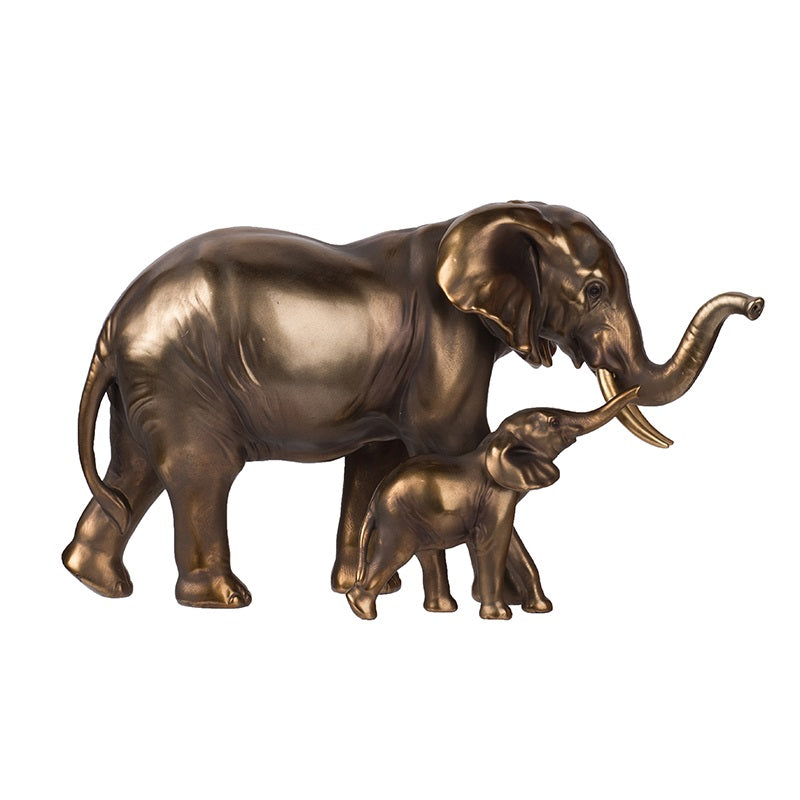 Elephant Mother & Calf Statue Polyresin Home Decor - 17.5 cm