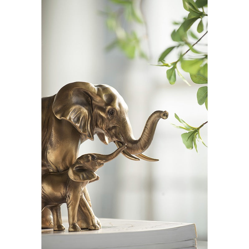 Elephant Mother & Calf Statue Polyresin Home Decor - 17.5 cm