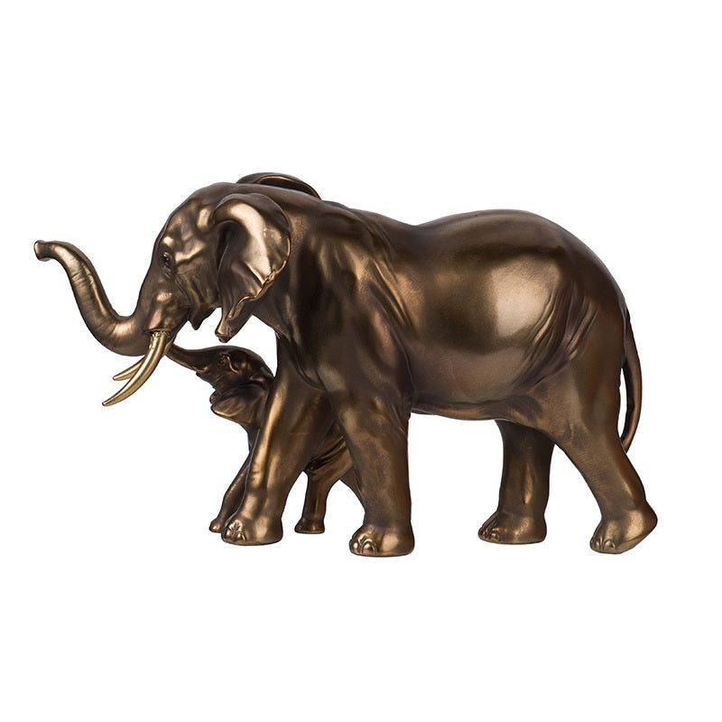 Elephant Mother & Calf Statue Polyresin Home Decor - 17.5 cm