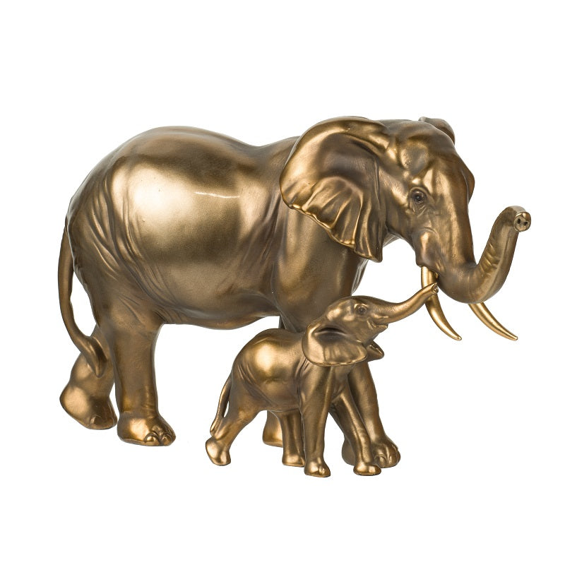 Elephant Mother & Calf Statue Polyresin Home Decor - 17.5 cm