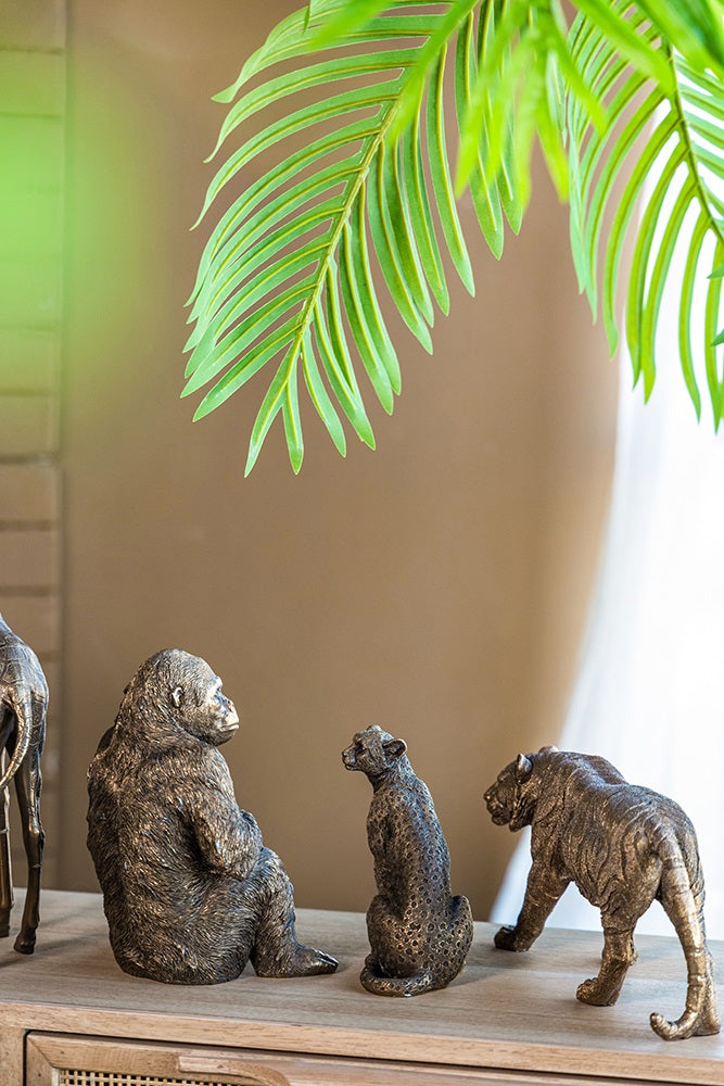 Tiger Statue Polyresin Home Decor Copper Finish - 29 cm