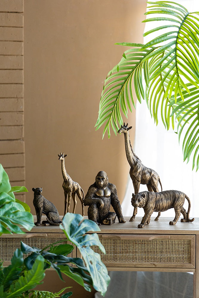 Tiger Statue Polyresin Home Decor Copper Finish - 29 cm