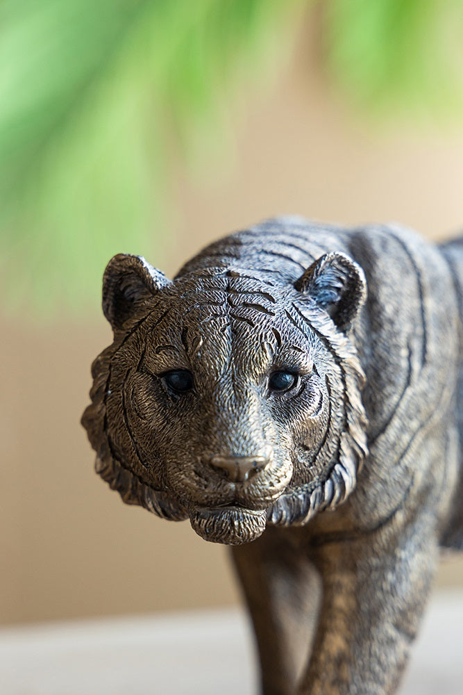 Tiger Statue Polyresin Home Decor Copper Finish - 29 cm