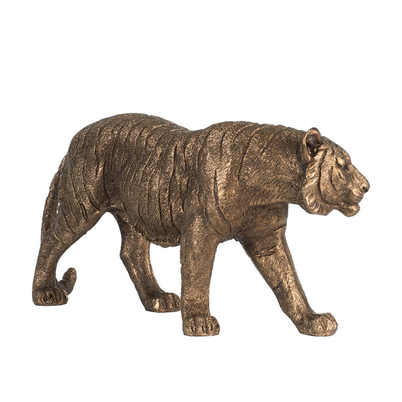 Tiger Statue Polyresin Home Decor Copper Finish - 29 cm