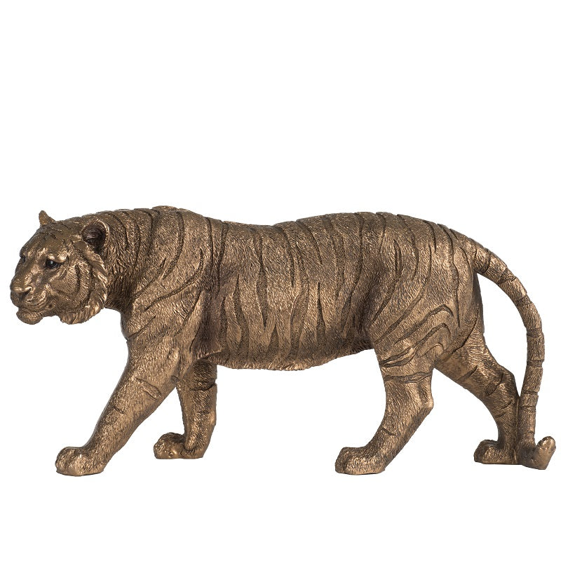 Tiger Statue Polyresin Home Decor Copper Finish - 29 cm