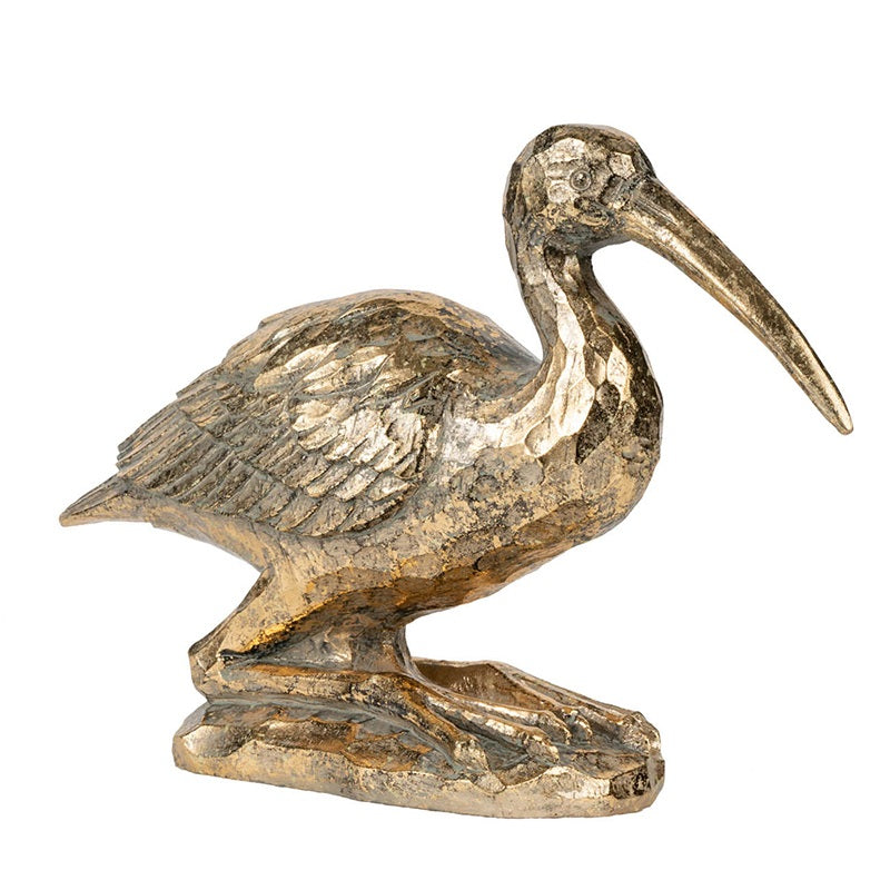 Crane Kneeling Statue Polyresin Gold Finish Home Decor - 18 cm
