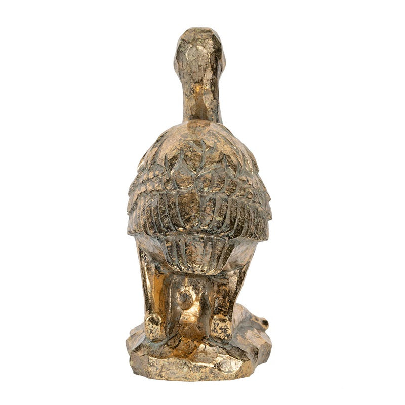 Crane Kneeling Statue Polyresin Gold Finish Home Decor - 18 cm