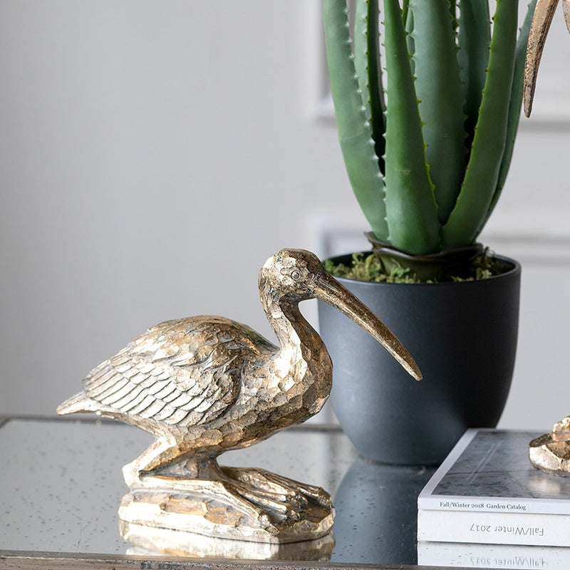 Crane Kneeling Statue Polyresin Gold Finish Home Decor - 18 cm