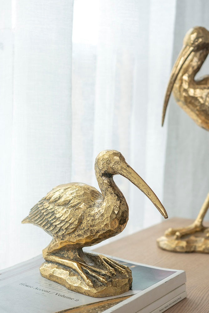 Crane Kneeling Statue Polyresin Gold Finish Home Decor - 18 cm