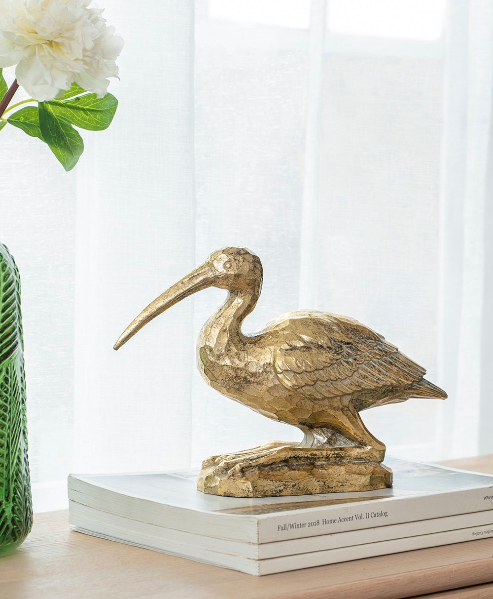 Crane Kneeling Statue Polyresin Gold Finish Home Decor - 18 cm