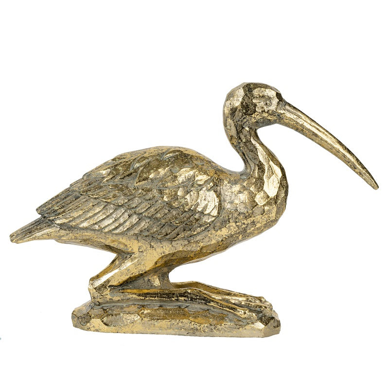 Crane Kneeling Statue Polyresin Gold Finish Home Decor - 18 cm