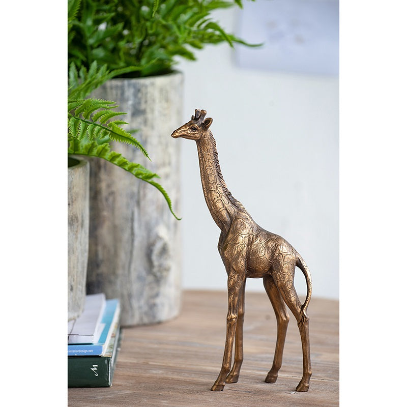 Giraffe Statue Polyresin Copper Finish Home Decor Accent - 29 cm
