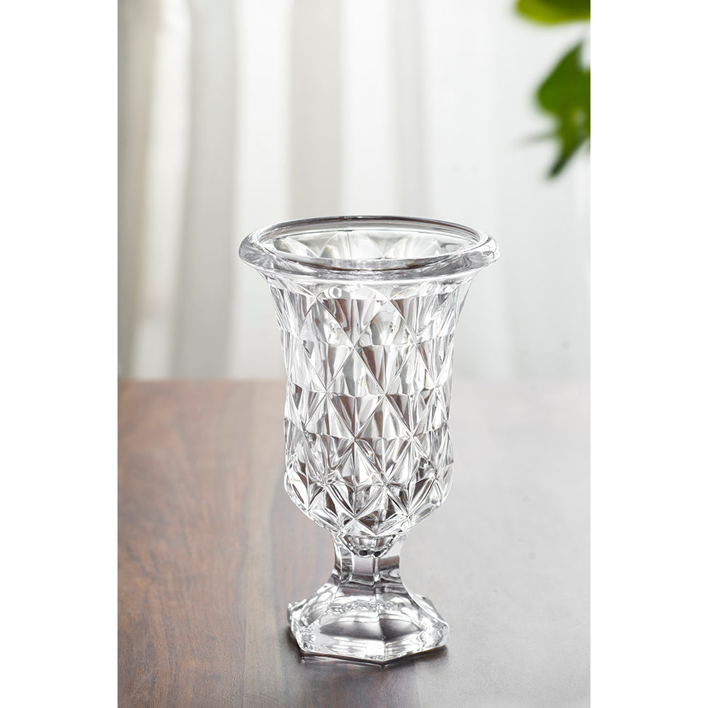 Diamond Pattern Pedestal 24cm Glass Decorative Flower Vase