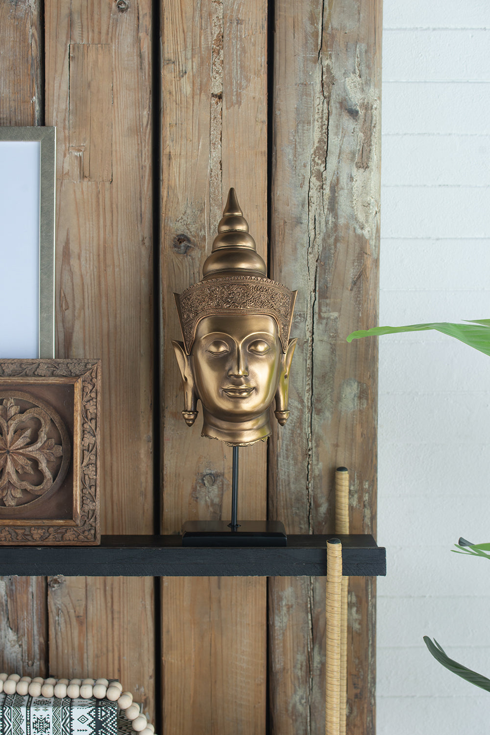 Buddha Statue Head on Stand 50cm Polyresin Decorative Accent for Home