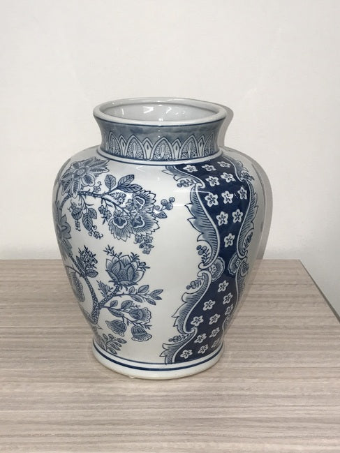 Nanjing Vase 28cm Porcelain Decorative Accent with Blue Floral Motifs White