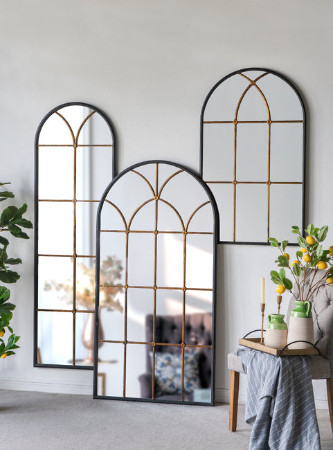 Argyll Arched Decorative Wall Mirror 119.5cm Elegant Black and Gold Baroque Accent