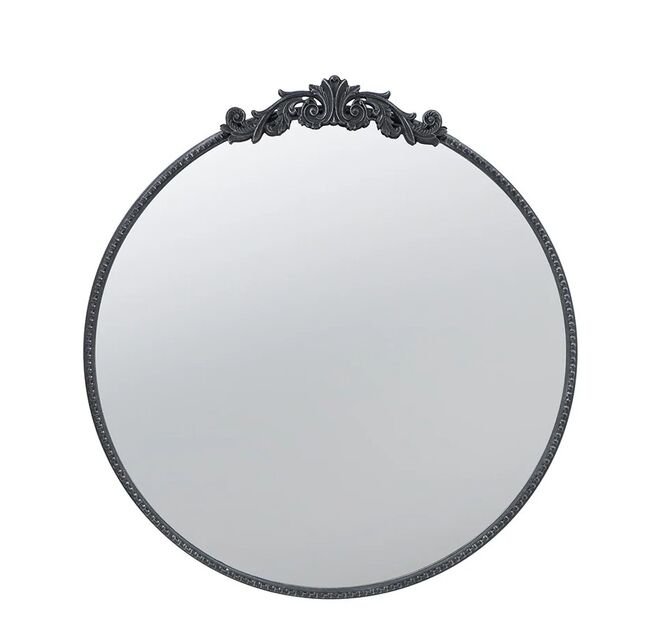 Baroque Black Round Wall Mirror 76cm Decorative Accent with Ornate Frame