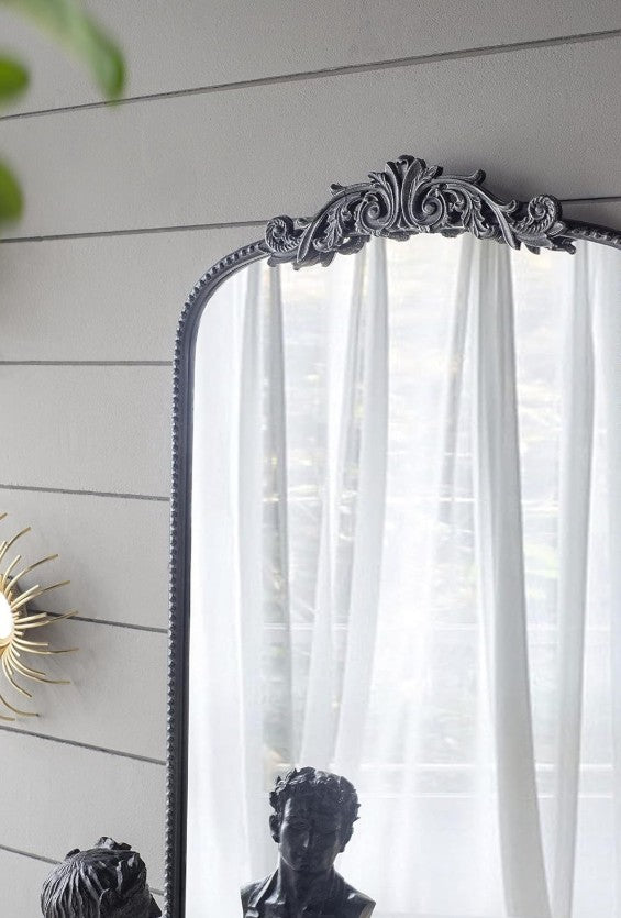 Baroque Tall Black Wall Mirror 91cm Modern Decorative Accent with Ornate Frame