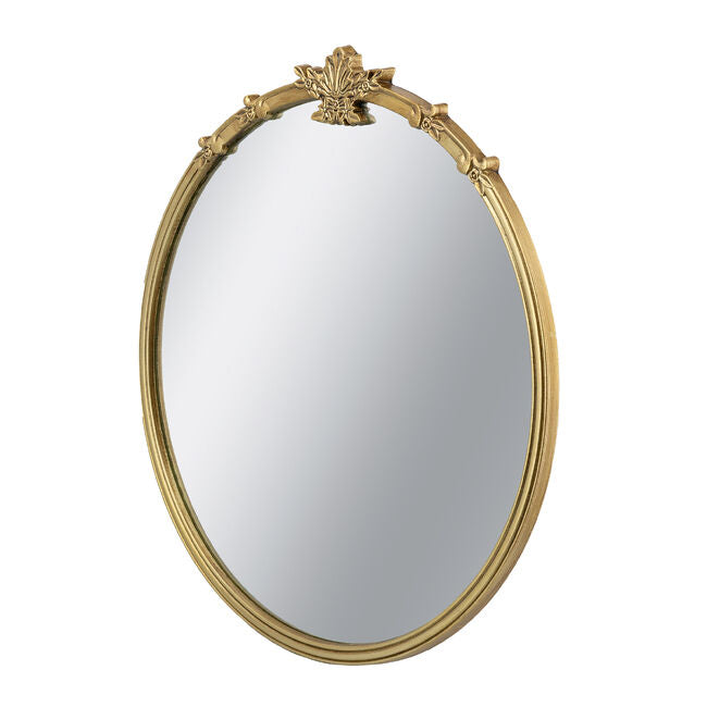 Rococo Round Mirror 76cm Antique Gold Decorative Wall Accent with Leaf Crest